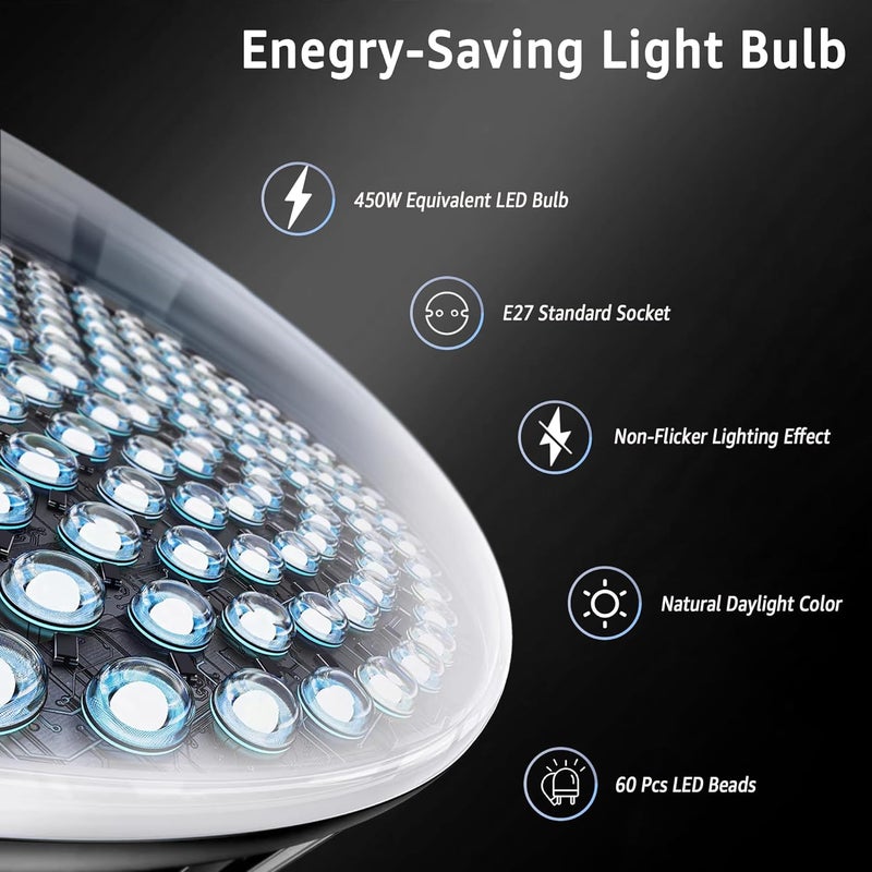 NiceVeedi Softbox Lighting Kit, 16'' x 16'' Softbox Photography Lighting Kit with 63” Tripod Stand & 5400K 450W Equivalent LED Bulb, Continuous Lighting for Photography/Video Record/Live Streaming - Image 4